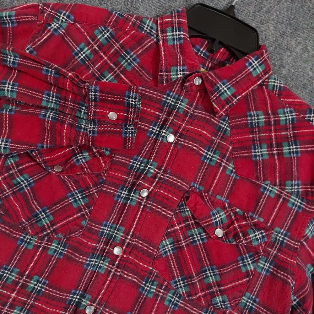 Vintage Northwest Blue Shirt Mens Small Red Plaid Flannel Pearl Snap Western 90s